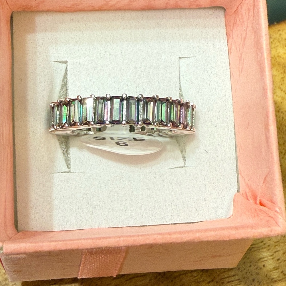 Elegant Multicolor Gemstone Ring , 925 Sterling Silver, size 6 and size 8